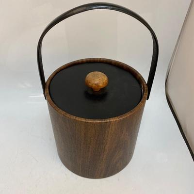 Vintage Faux Leather Wood Grain Vinyl Ice Bucket from Irvinware with Box
