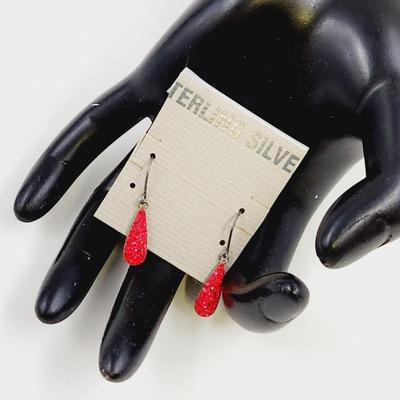 FANTASTIC .925 STERLING BRIGHT RED DANGLE EARRINGS