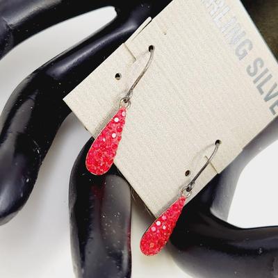 FANTASTIC .925 STERLING BRIGHT RED DANGLE EARRINGS