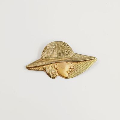 VINTAGE FAUX GOLD TONED WOMAN W/ LARGE HAT PIN