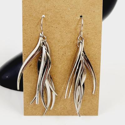 FANCY SILVER TONED DANGLE EARRINGS