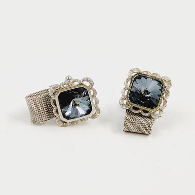 VINTAGE DANTE AQUA CRYSTAL STONE MESH CUFF LINKS