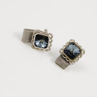 VINTAGE DANTE AQUA CRYSTAL STONE MESH CUFF LINKS