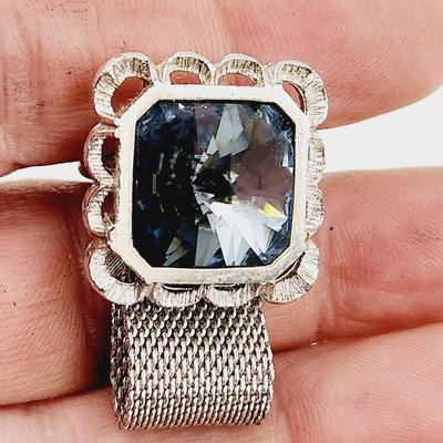 VINTAGE DANTE AQUA CRYSTAL STONE MESH CUFF LINKS