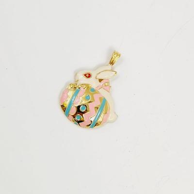 GOLD TONED RED EYED BUNNY EASTER PENDANT