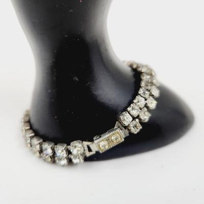 ANTIQUE SILVER TONED RHINESTONE LAYERED BRACELET
