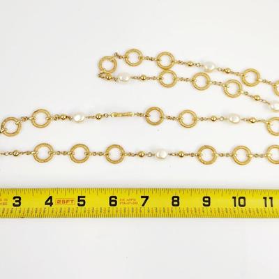 BEAUTIFUL GOLD TONED & FAUX PEARL LONG OR LAYERED O RING NECKLACE