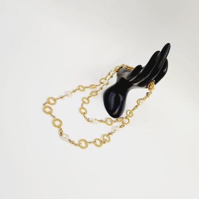BEAUTIFUL GOLD TONED & FAUX PEARL LONG OR LAYERED O RING NECKLACE