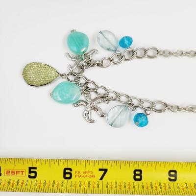 BEAUTIFUL GLASS LAYERED TURQUOISE COLORED & STARFISH CHAIN NECKLACE