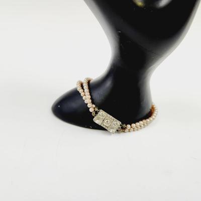 ANTIQUE PEARL & RHINESTONE CLASP BRACELET