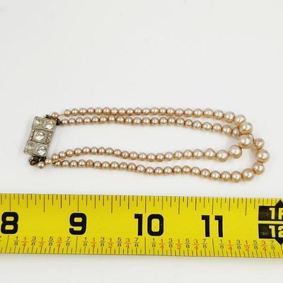 ANTIQUE PEARL & RHINESTONE CLASP BRACELET