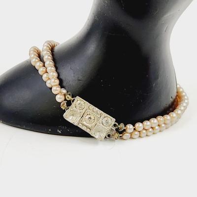 ANTIQUE PEARL & RHINESTONE CLASP BRACELET