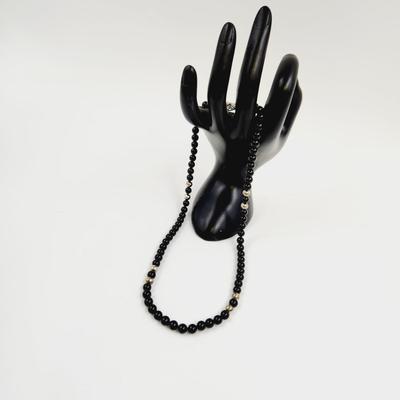 FANTASTIC ANTIQUE BLACK & SILVER BEADED NECKLACE