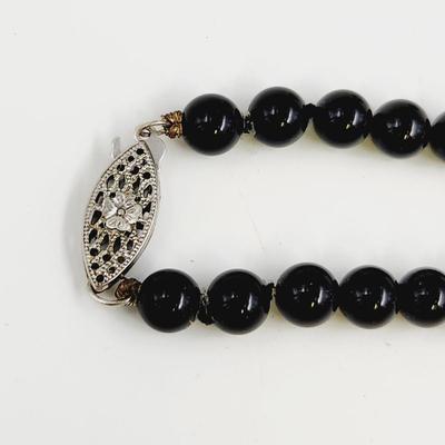 FANTASTIC ANTIQUE BLACK & SILVER BEADED NECKLACE
