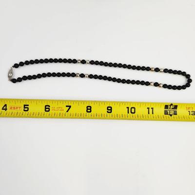 FANTASTIC ANTIQUE BLACK & SILVER BEADED NECKLACE