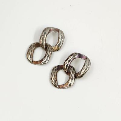 BEAUTIFUL DOUBLE HOOP SILVER / COPPER TONED METAL EARRINGS
