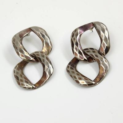 BEAUTIFUL DOUBLE HOOP SILVER / COPPER TONED METAL EARRINGS