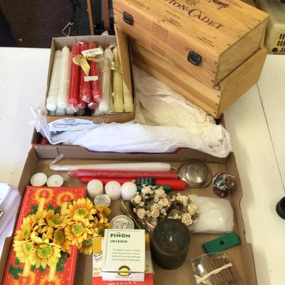 1770 Taper Candle Lot & Wooden Boxes