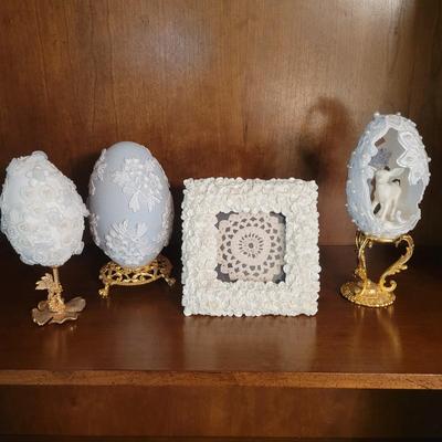 Decorative Lace Eggs and a Framed Doily (LR-DW)