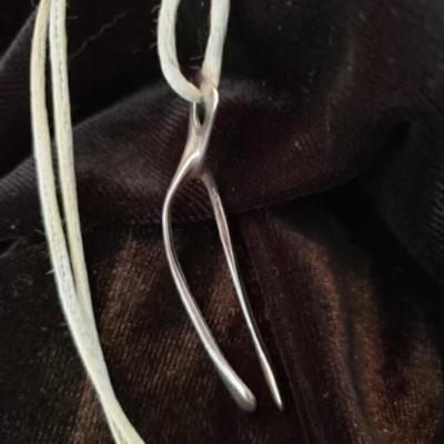 Mignon Faget Sterling Wishbone Pendant with gray silk cord
