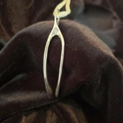 Mignon Faget Sterling Wishbone Pendant with gray silk cord