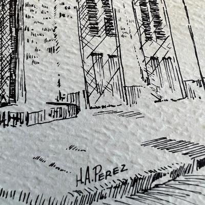 VINTAGE New Orleans H A Perez 1970 Vintage Lithography Sketch