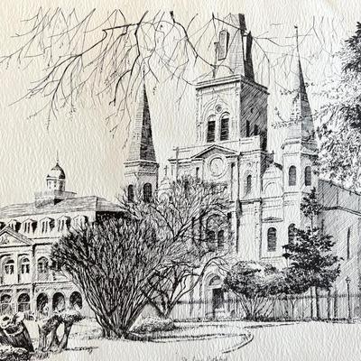 VINTAGE New Orleans H A Perez 1970 Vintage Lithography Sketch