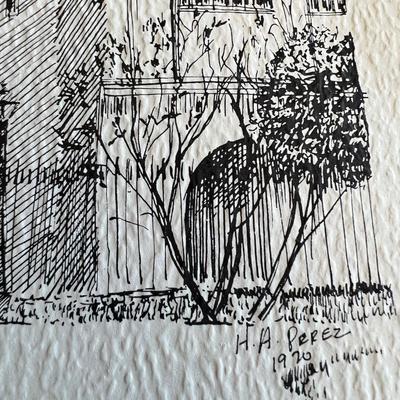 VINTAGE New Orleans H A Perez 1970 Vintage Lithography Sketch