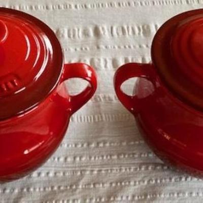 Two Small Red Le Creuset Covered Pots
