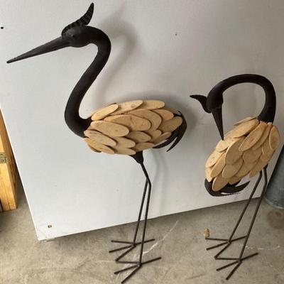 Two Metal Birds With Wood Accents