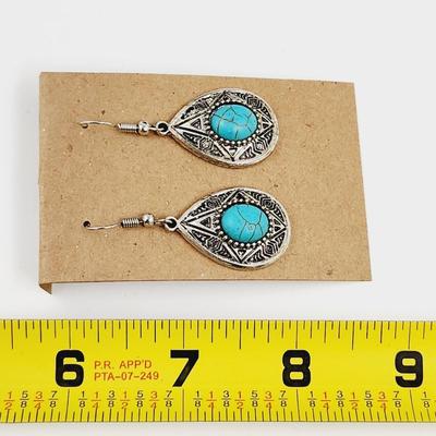 FANTASTIC SILVER TONED TURQUOISE DANGLE EARRINGS