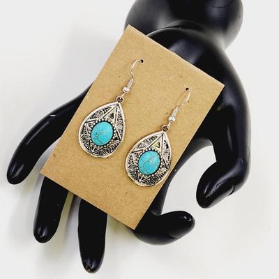 FANTASTIC SILVER TONED TURQUOISE DANGLE EARRINGS