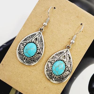 FANTASTIC SILVER TONED TURQUOISE DANGLE EARRINGS