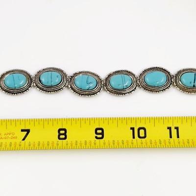 HANDCRAFTED SILVER TONED & TURQUOISE BRACELET