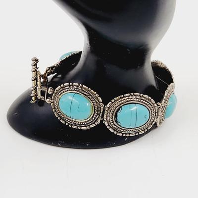 HANDCRAFTED SILVER TONED & TURQUOISE BRACELET