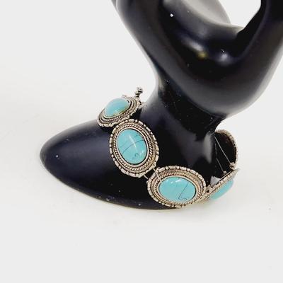 HANDCRAFTED SILVER TONED & TURQUOISE BRACELET
