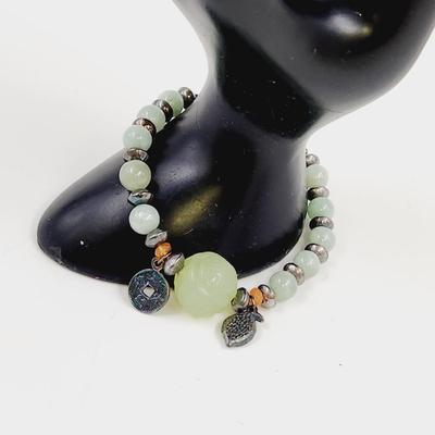 QVC STERLING SILVER, JADE & CARNELIAN BEAD FENG SHUI CHARM BRACELET