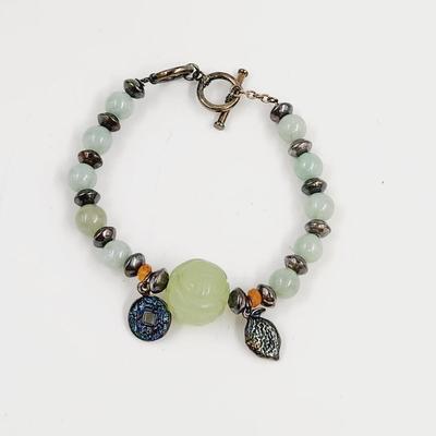 QVC STERLING SILVER, JADE & CARNELIAN BEAD FENG SHUI CHARM BRACELET