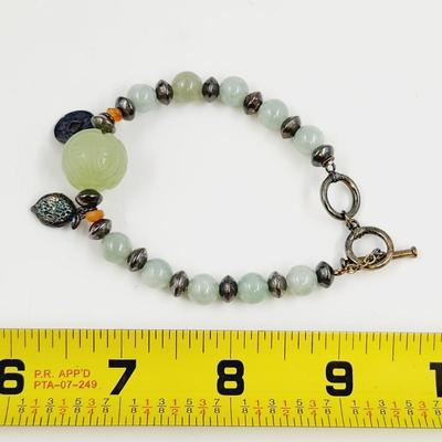 QVC STERLING SILVER, JADE & CARNELIAN BEAD FENG SHUI CHARM BRACELET