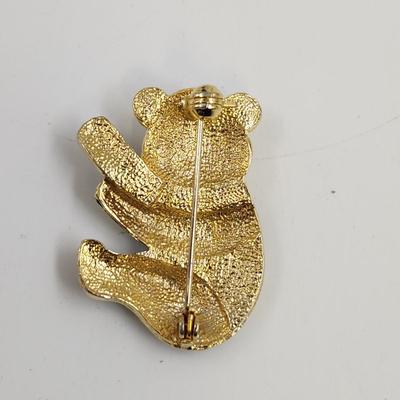 GOLD TONED & RHINESTONED SHINY PANDA BROOCH