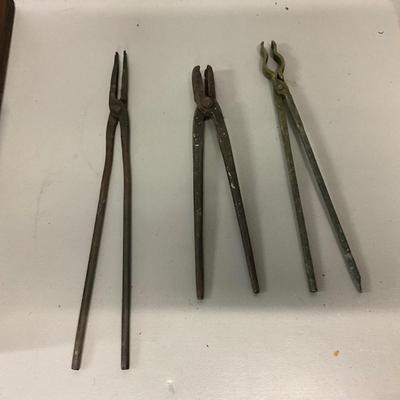 1781 Set of Three Antique Tongs, Blacksmith Tools