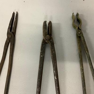 1781 Set of Three Antique Tongs, Blacksmith Tools