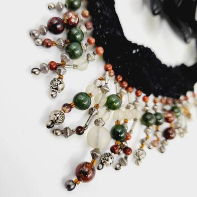 BEAUTIFUL HAND CRAFTED CROCHETED AUTHENTIC STONE NECKLACE STATEMENT PIECE