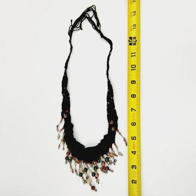 BEAUTIFUL HAND CRAFTED CROCHETED AUTHENTIC STONE NECKLACE STATEMENT PIECE