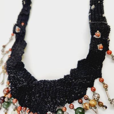 BEAUTIFUL HAND CRAFTED CROCHETED AUTHENTIC STONE NECKLACE STATEMENT PIECE