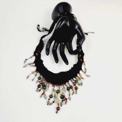 BEAUTIFUL HAND CRAFTED CROCHETED AUTHENTIC STONE NECKLACE STATEMENT PIECE