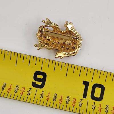 GOLD TONED FROG RHINESTONE BROOCH