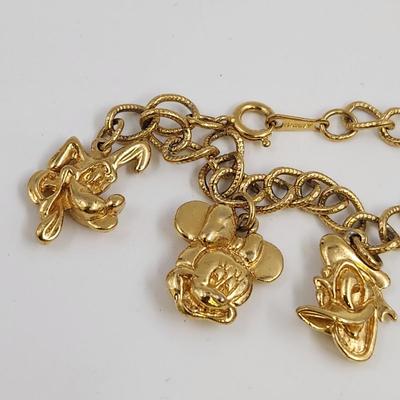 VINTAGE GOLD TONED DISNEY MICKEY & FRIEND CHARM BRACELET