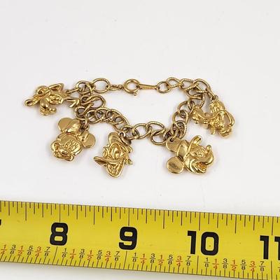 VINTAGE GOLD TONED DISNEY MICKEY & FRIEND CHARM BRACELET