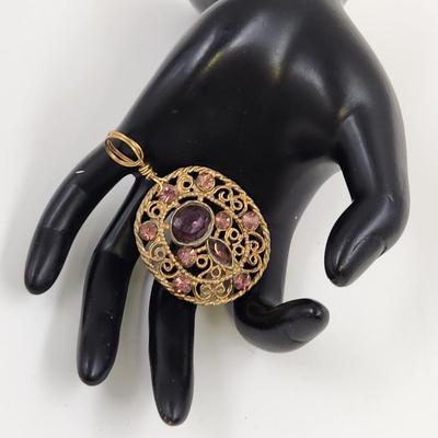 ECLECTIC GOLD TONED & AMETHYST HAND CRAFTED PENDANT